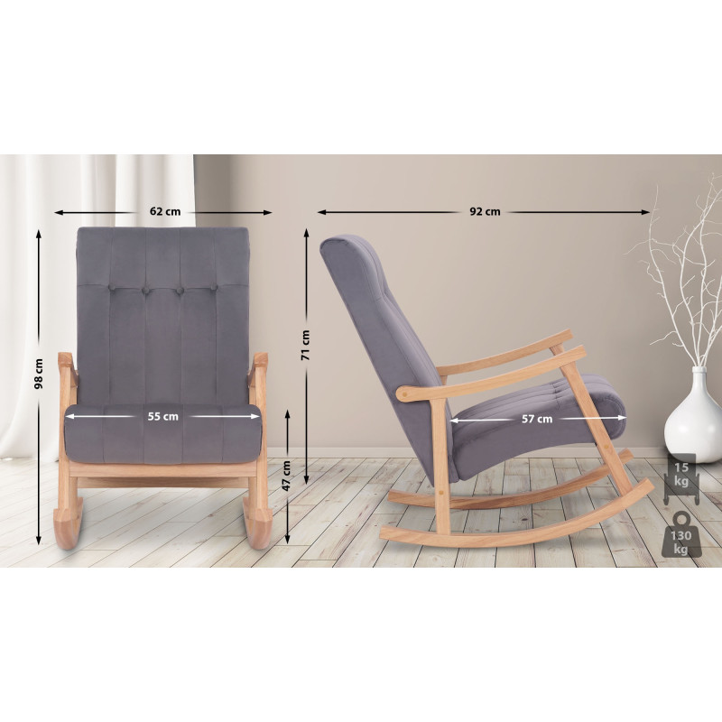 Poltrona a dondolo in velluto Saltillo naturale/grigio